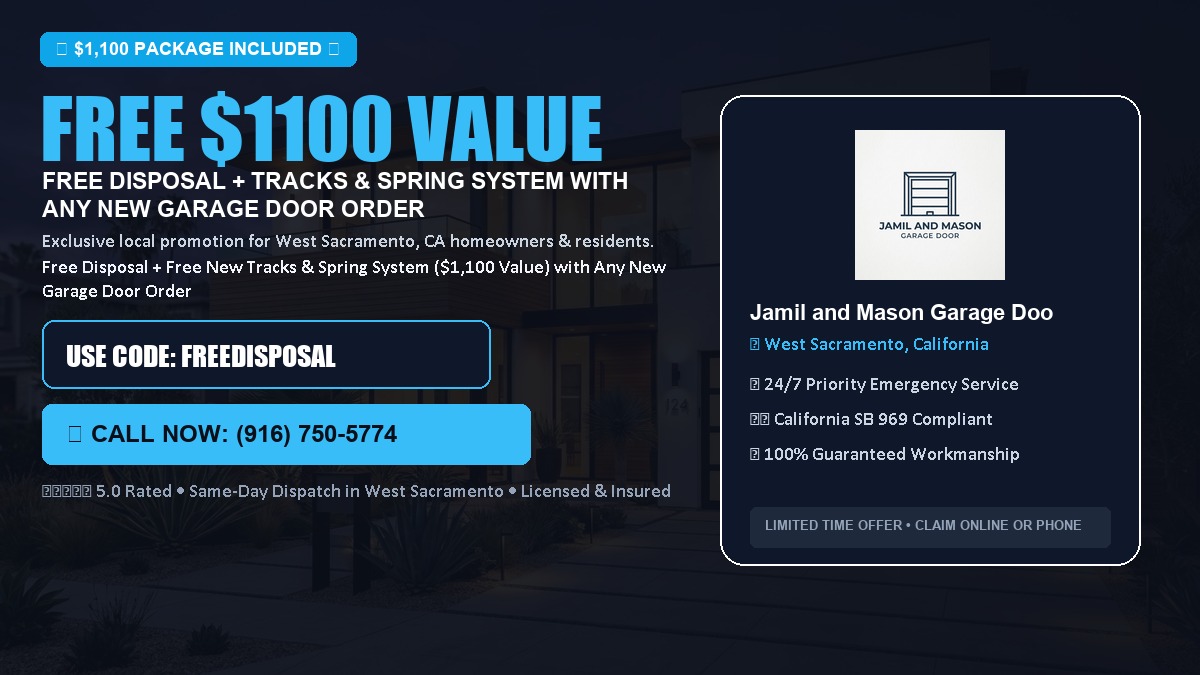 Free Disposal + Free New Tracks & Spring System with Any New Garage Door Order ($1100 Value) in West Sacramento, CA